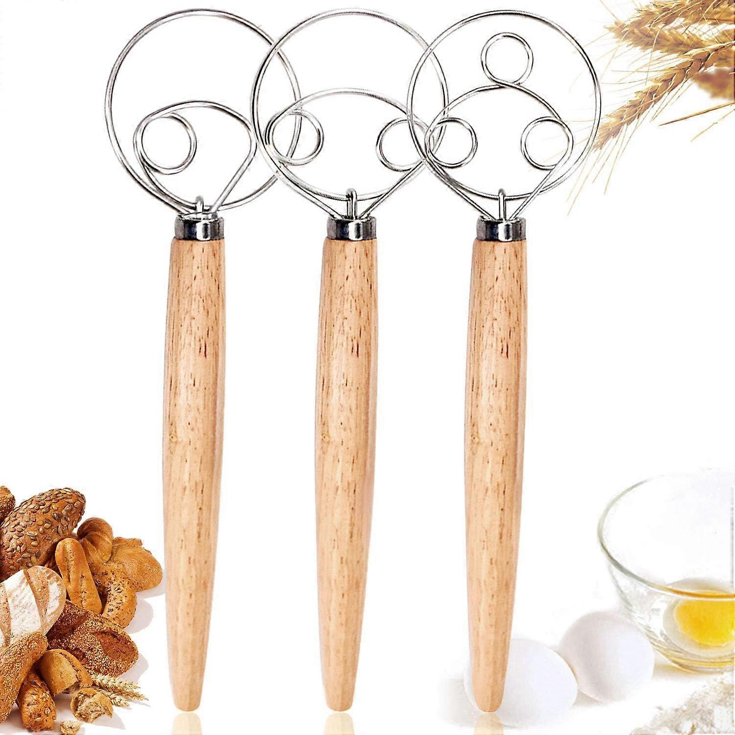 3-Pack Danish Dough Mixer, Kalolary Premium Mixing Whisk Tools (Includes 3 Sizes)