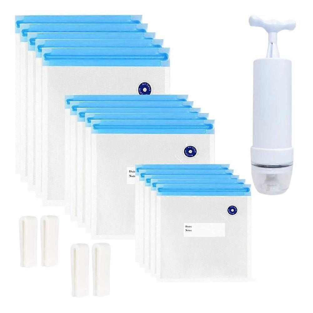 Sous Vide Bags 20Pack Reusable Electric Vacuum Food Storage Save Sealer Cooker with 1 Hand Pump,3 Si
