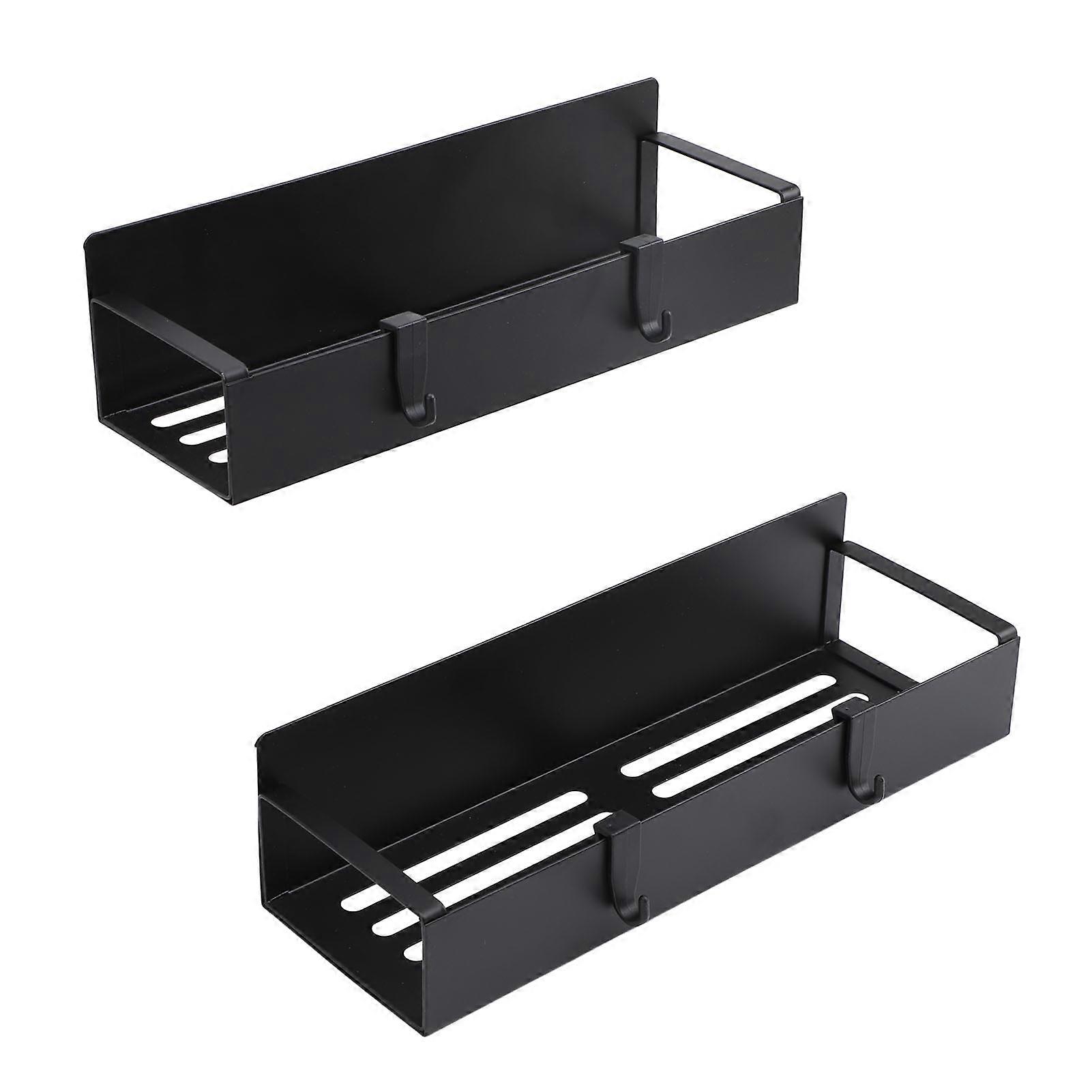 2PCS Magnetic Spice Rack for Refrigerator Strong Magnetic Shelf with 4 Removable Hooks for Holding Spices Jars Bottle Fridge Organizer Storage Black 