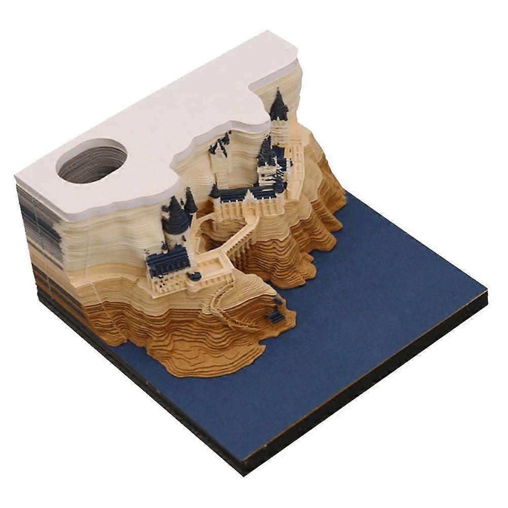 1 Set 3D Castle Calendar with LED Lights Carving Art Desk Calendar