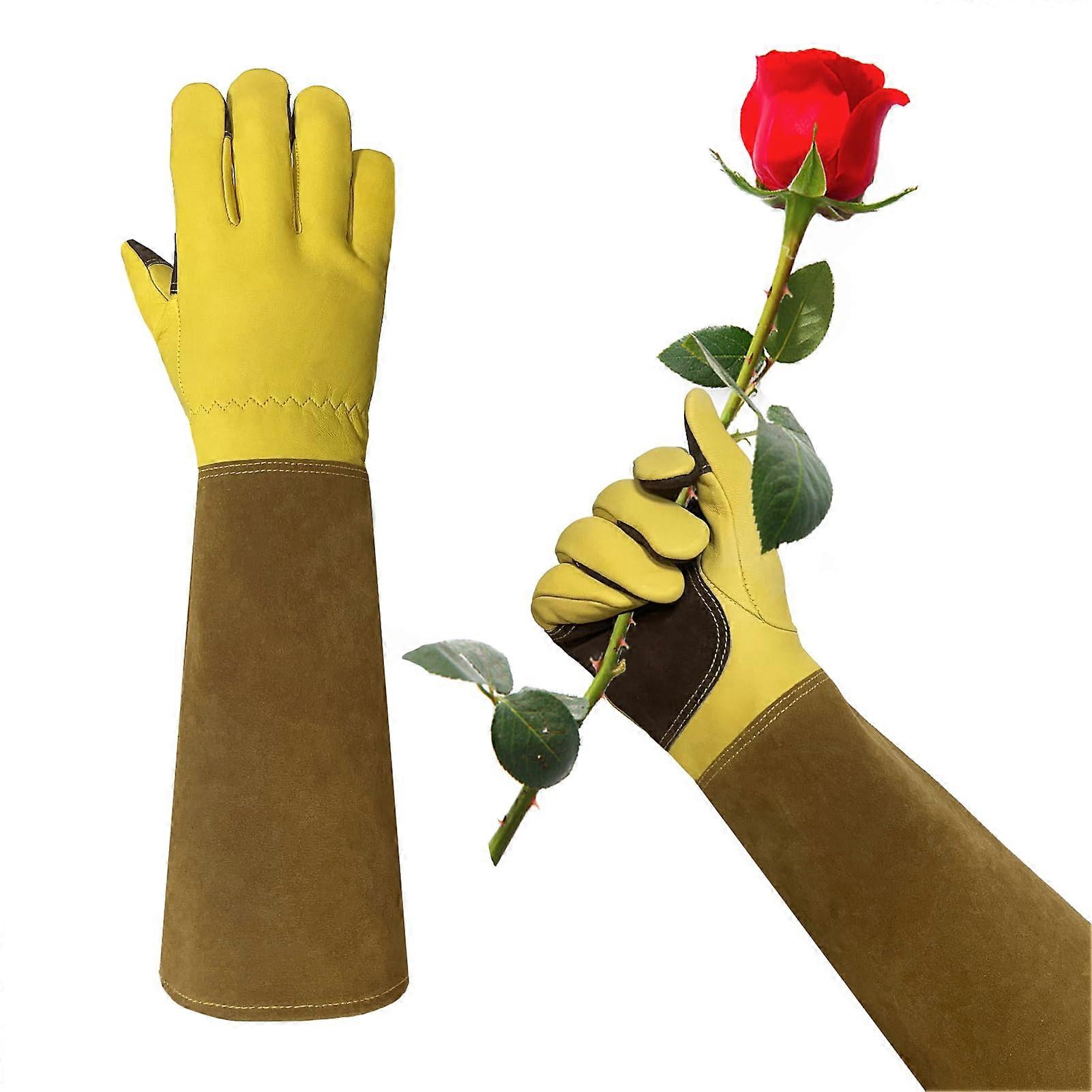 Gants de jardinage en cuir de vachette respirant longue pour les femmes taille moyenne