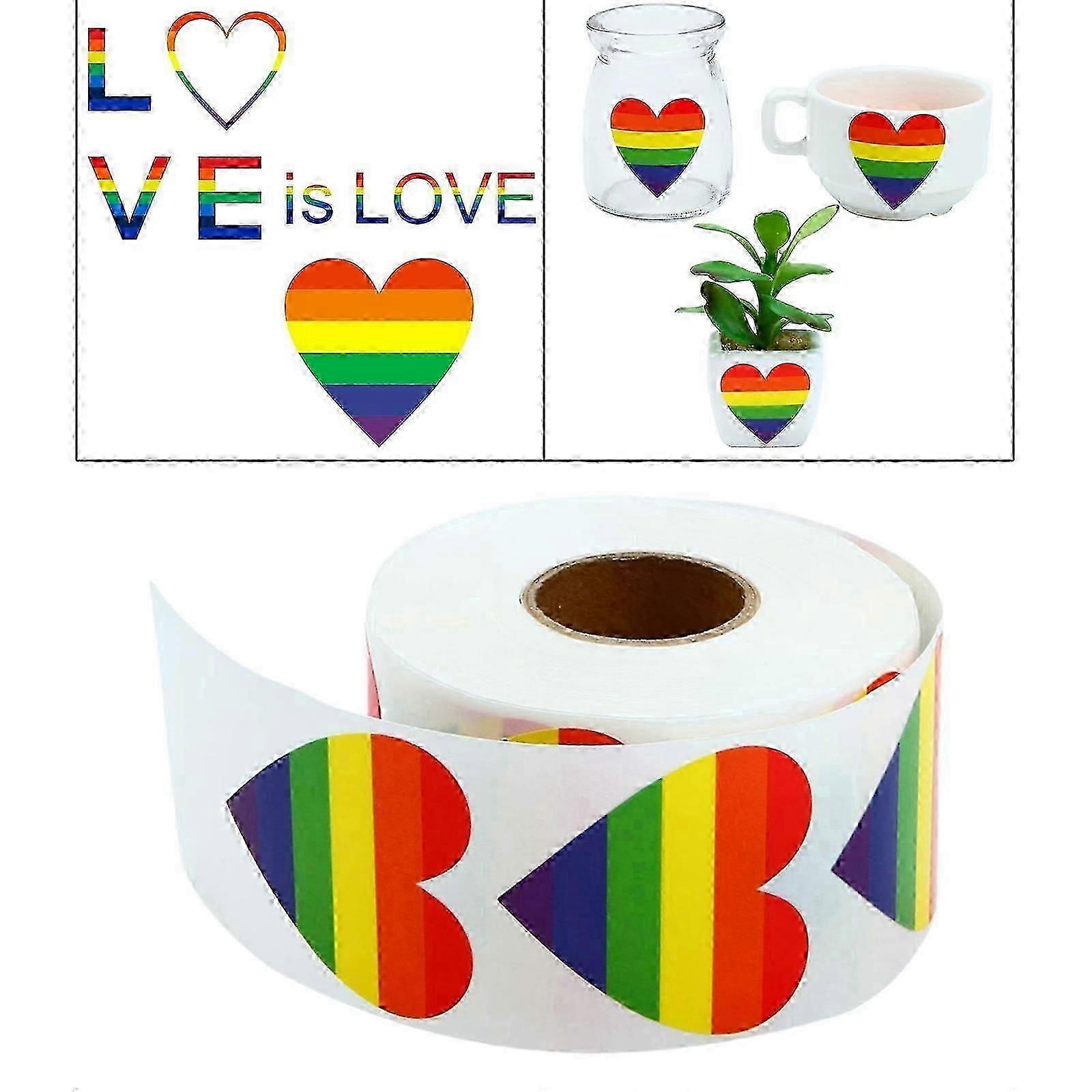 500x / Rolle Regenbogen Herz Aufkleber Valentinstag Siegeletiketten Selbstklebend
