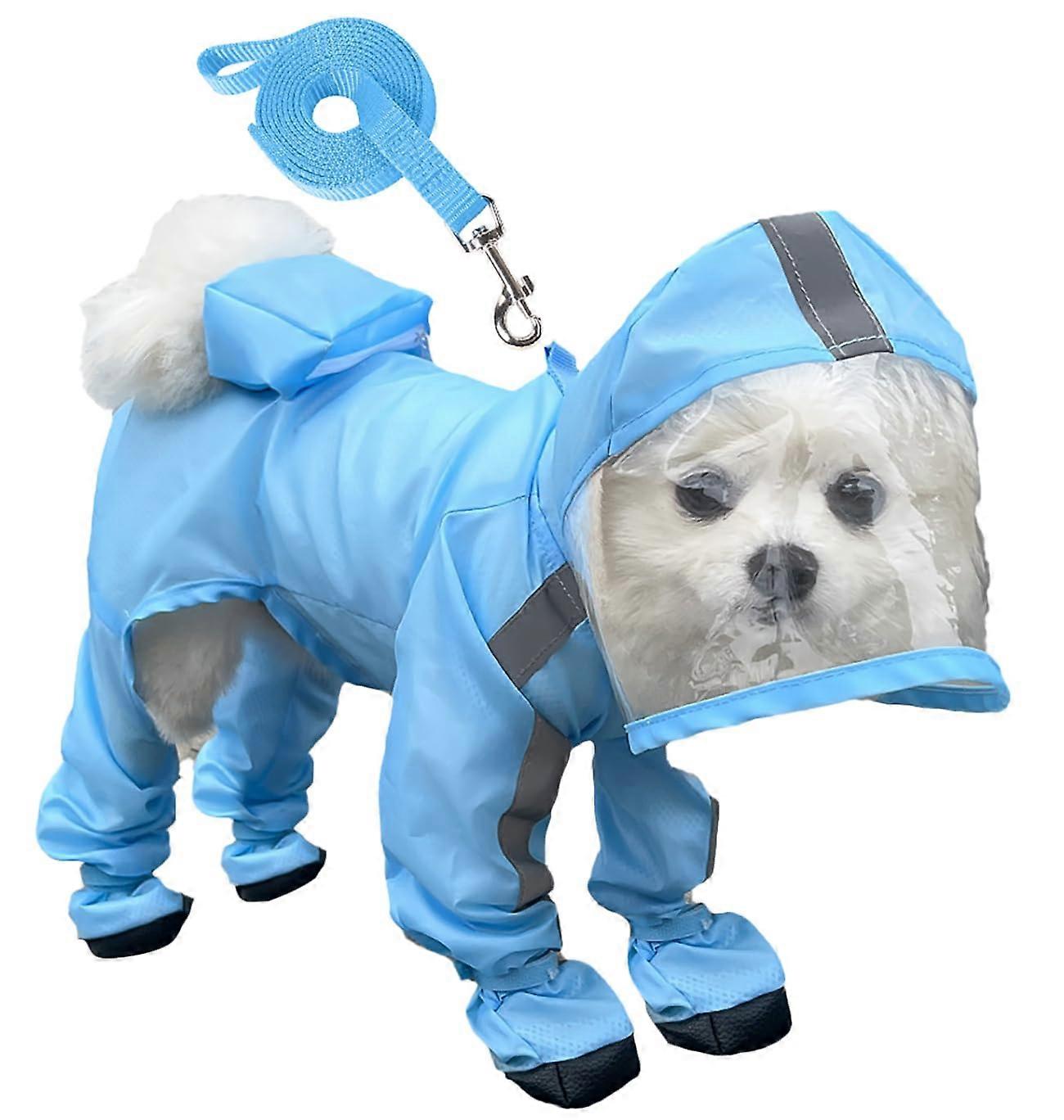 Dog Raincoat with Hood, FullCoverage Reflective Rain Jacket for Dogs,Blue,M