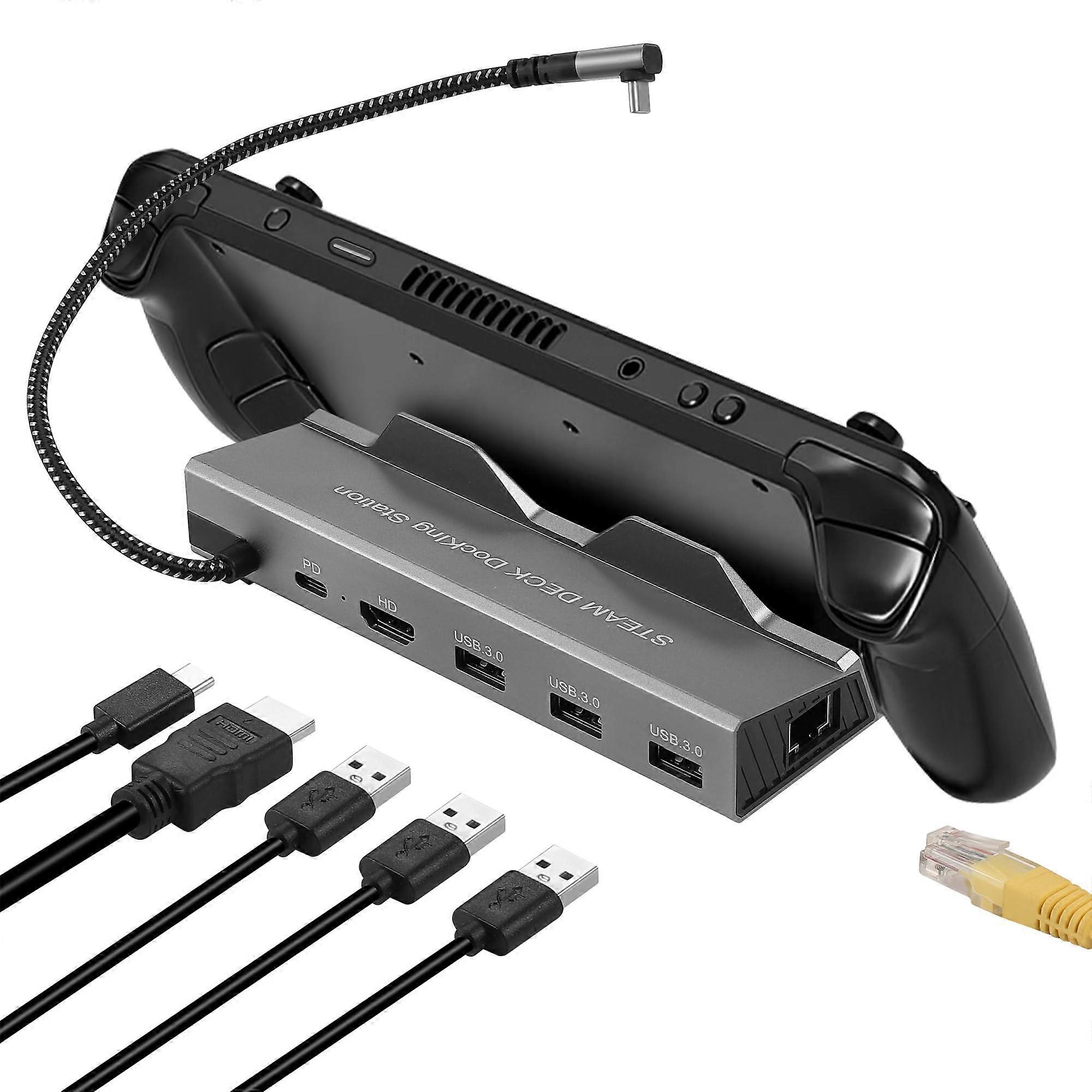 Docking Station for Steam Deck, 6-in-1 Dock with 4K HDMI 60Hz, Gigabit Ethernet, 3 USB-A Ports, 100W USB-C Charging, ROG Ally Compatible
