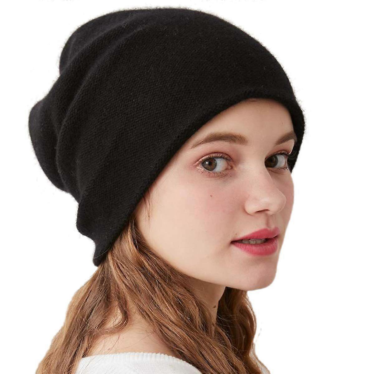 Double layer comfortable and warm 100% cashmere hat performance cashmere ski hat, black