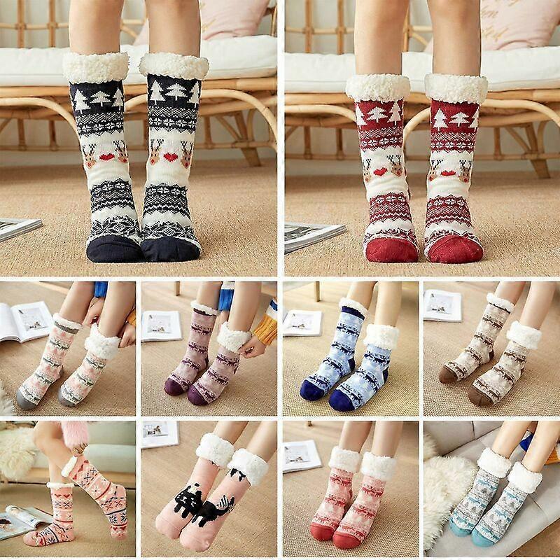 Christmas socks for women Winter thermal socks lined with non-slip knitted fleece, model: Five One Size - model: Five one size fits all