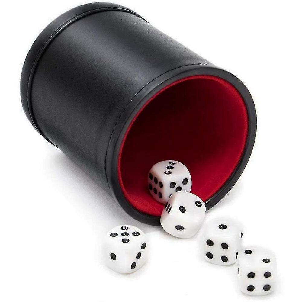 HJyang Leather Dice Cup Set Red Felt Lining Quiet Shaker With 5 Dot Dices For Playing Games (black) XOP