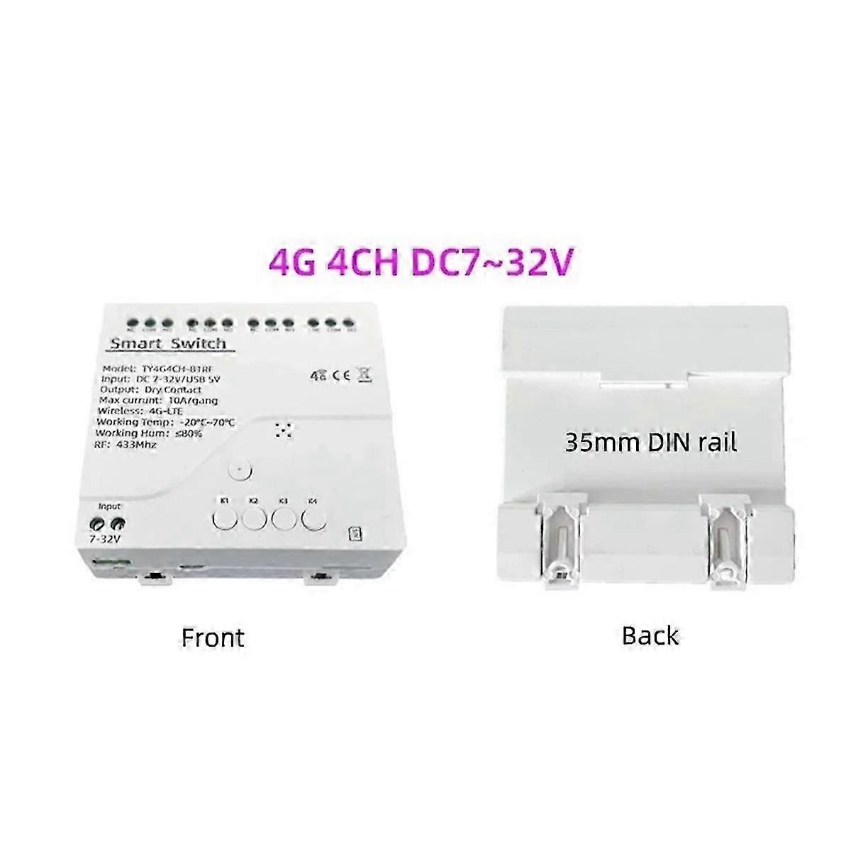 Tuya Smart Switch 4G LTE Relay with RF 433Mhz DC 732V