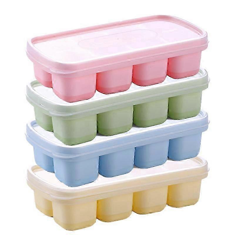 4-Piece Silicone Ice Square Tray with Splash-Proof Removable Lid, Easy to Disassemble and Stackable