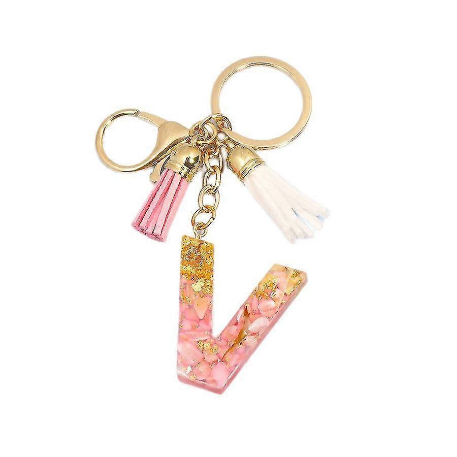 Cute Initial Keychain A-Z Letter Sparkly Glitter Key Chain Premium Bag Charm Keychain Accessories (V,2PCS)