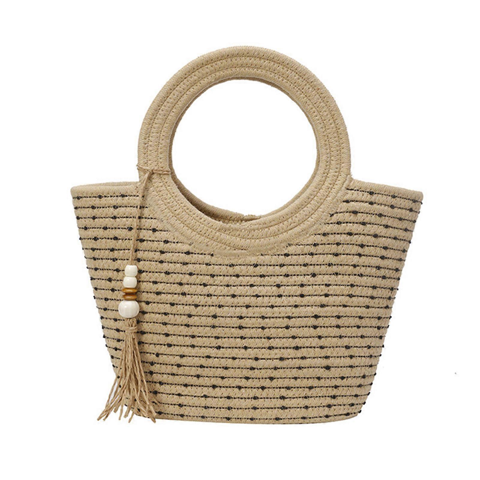 תיק חוף קש גדול במיוחד נשים חג קיץ תיק אחסון חיוני תיק יד מרווח מעשי לחאקי חיצוני