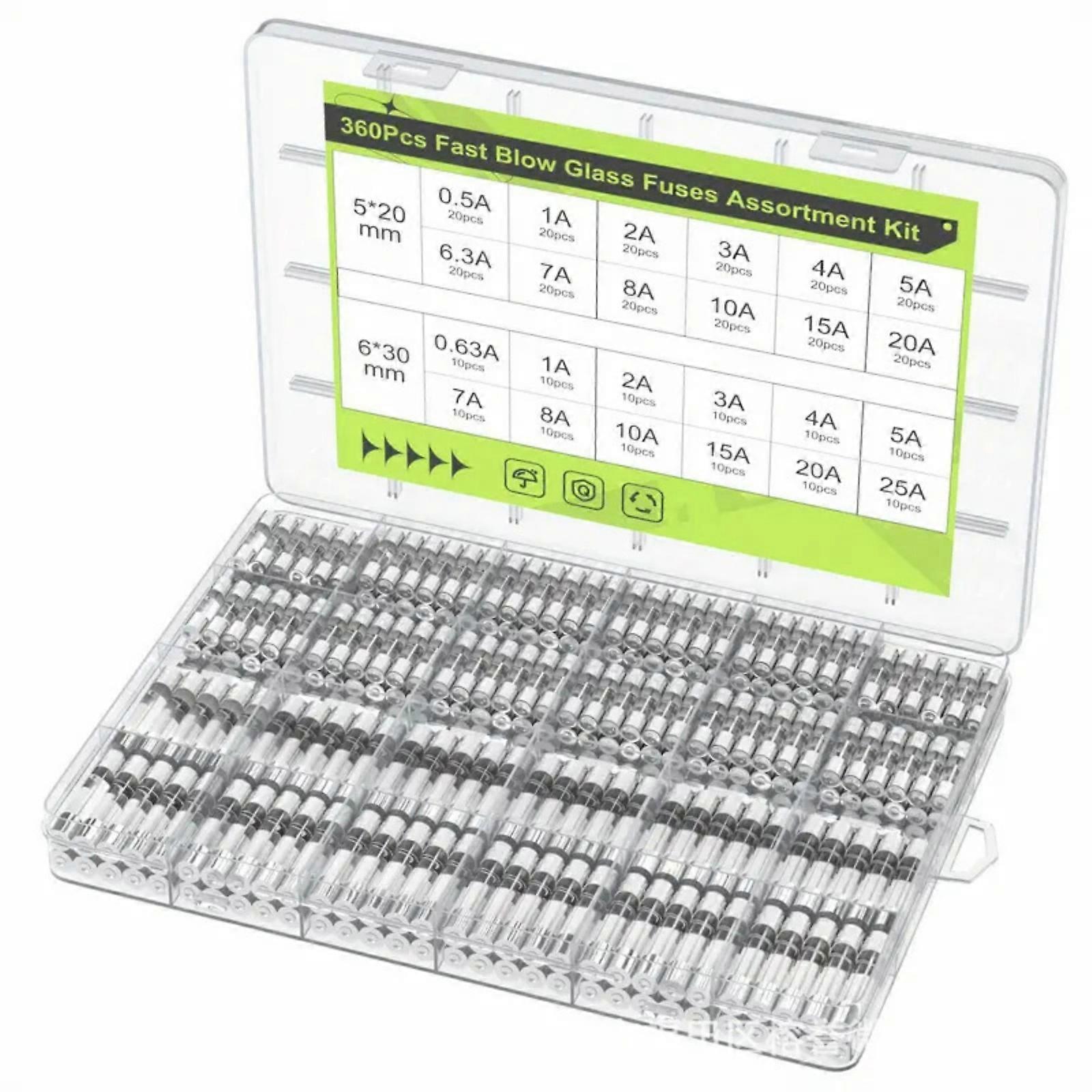 Upgrades Electrical Glass Fuses Overcurrent Protections Fuses with Storage Box for Household Mains Plug Top Application