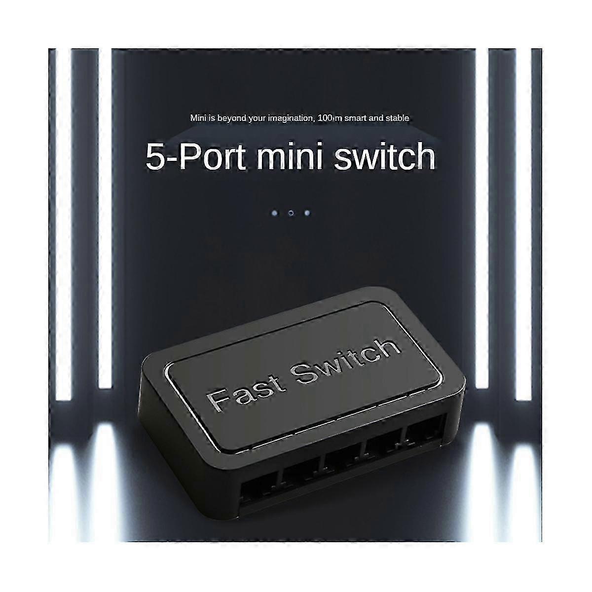 Mini 5 Port Netzwerk-Switch Internet Splitter Desktop 10/100/1000Mbps RJ45 Hub, Gigabit Schwarz, EU Pl