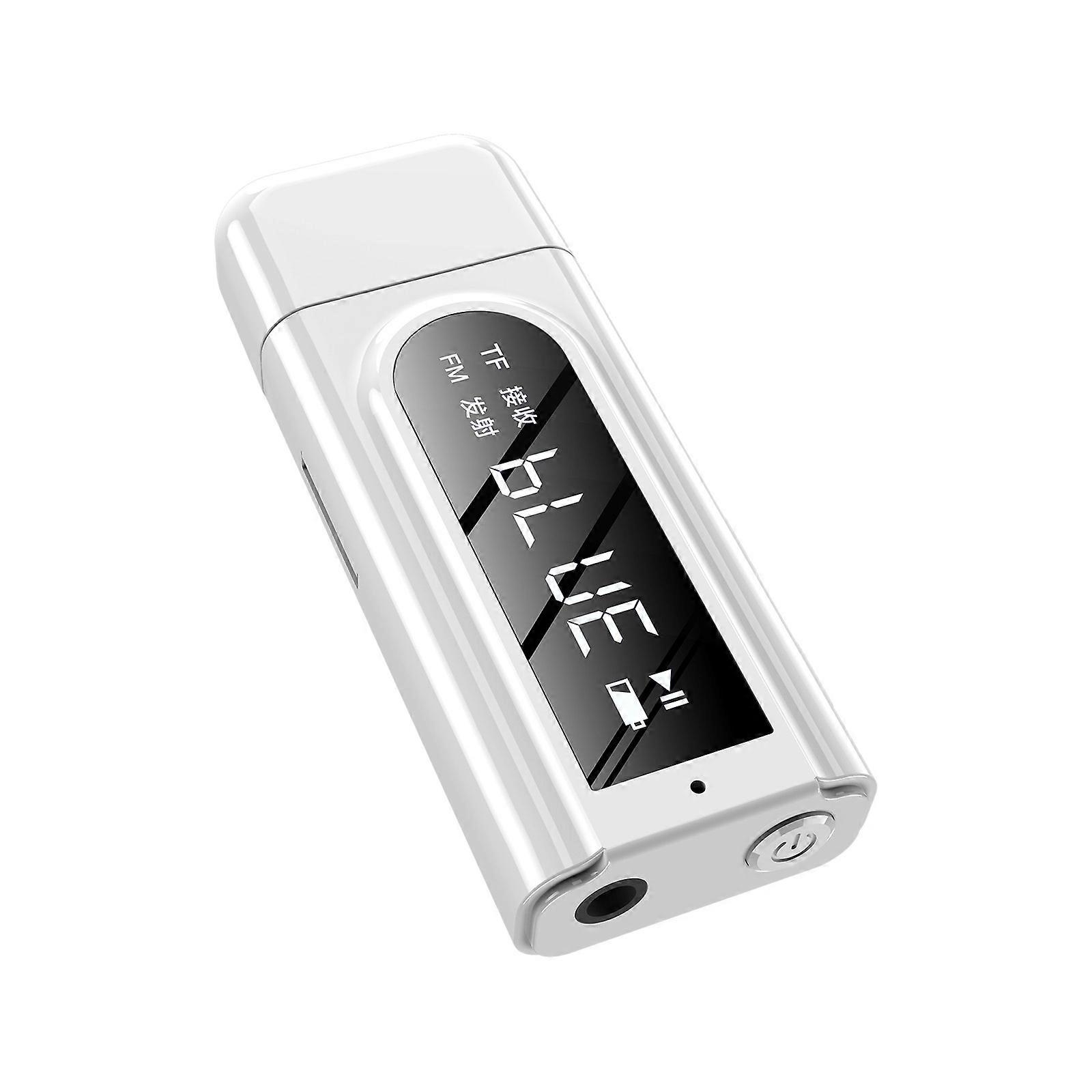 USB Adapter Wireless FM Transmitter With LCD Display 5.0 Bluetooth-compatible Receiver For TV PC Driver-Free USB Dongle  White