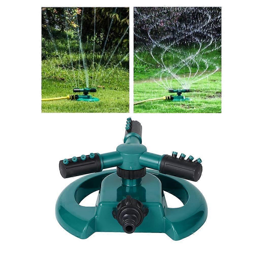 Water Sprinkler Three Arms 360 Degree Rotating Garden Watering Tool Adjustable Spray Pattern Green