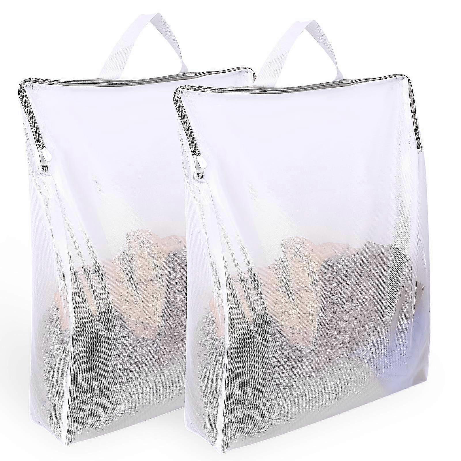 Große Wäschesäcke im 2er-Pack mit Griffen und Reißverschluss, 40x50cm Mesh-Waschmaschinentaschen für unterwegs