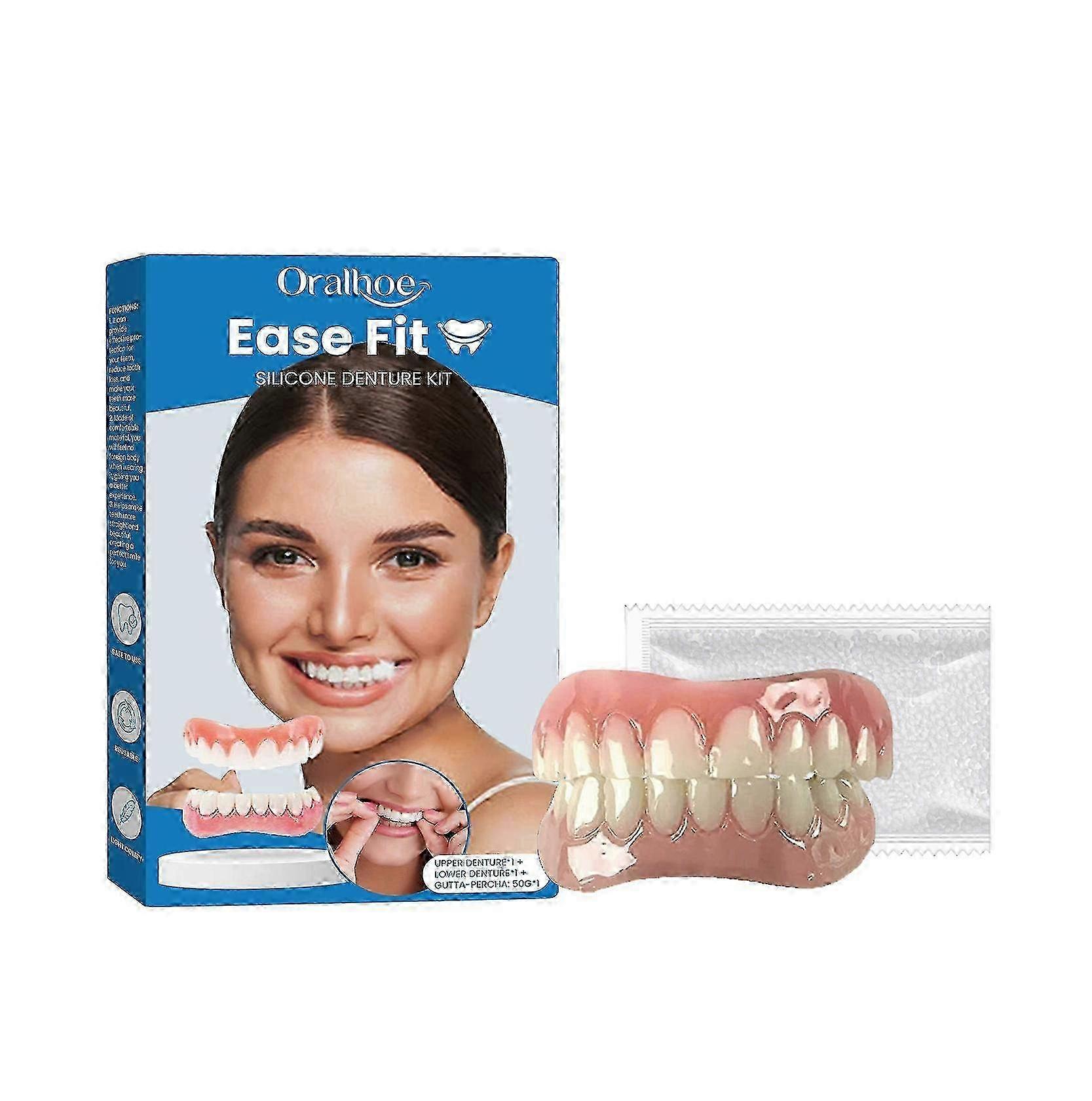 Soft Denture Reline Kit, False Teeth Set, Snap on Dentures Teeth Silicone Denture Top and Bottom Denture, Denture Repair Kit