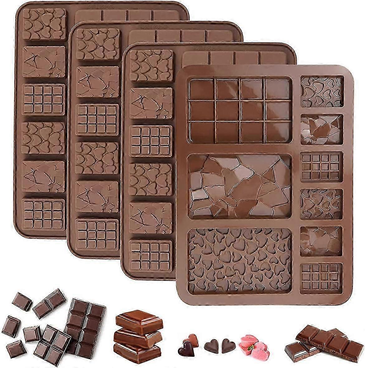 Set of 4 Silicone Chocolate Molds, 20.4 x 15 cm Flexible Chocolate Molds for Protein and Energy Bars, Suitable for Various Brand Chocolate B
