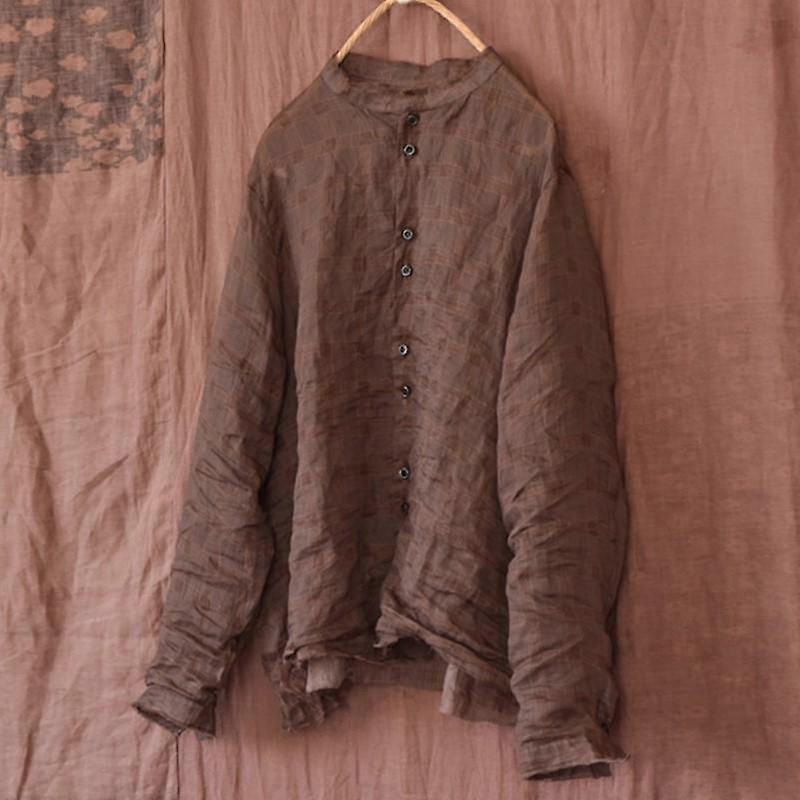 Johnature Naiset Kevätprintti Kukkapaidat Topit Ramie Laadukkaat puserot Pitkähihainen Button Naisten paidat