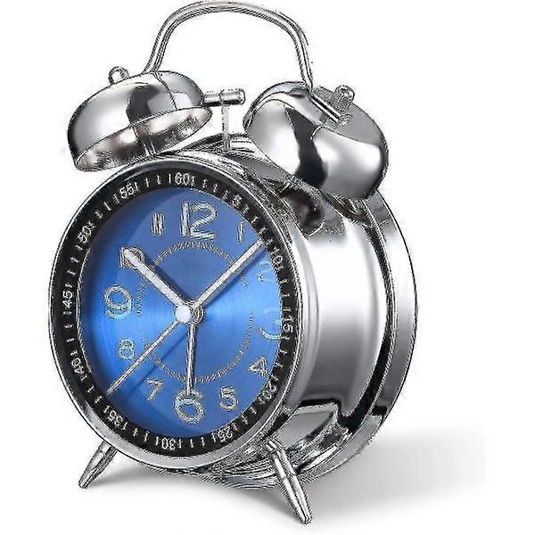Loud Alarm Clock for Heavy Sleepers Adults, 4 Inch Silent Non-Ticking Quartz with Backlight, Twin Clock (Blue)