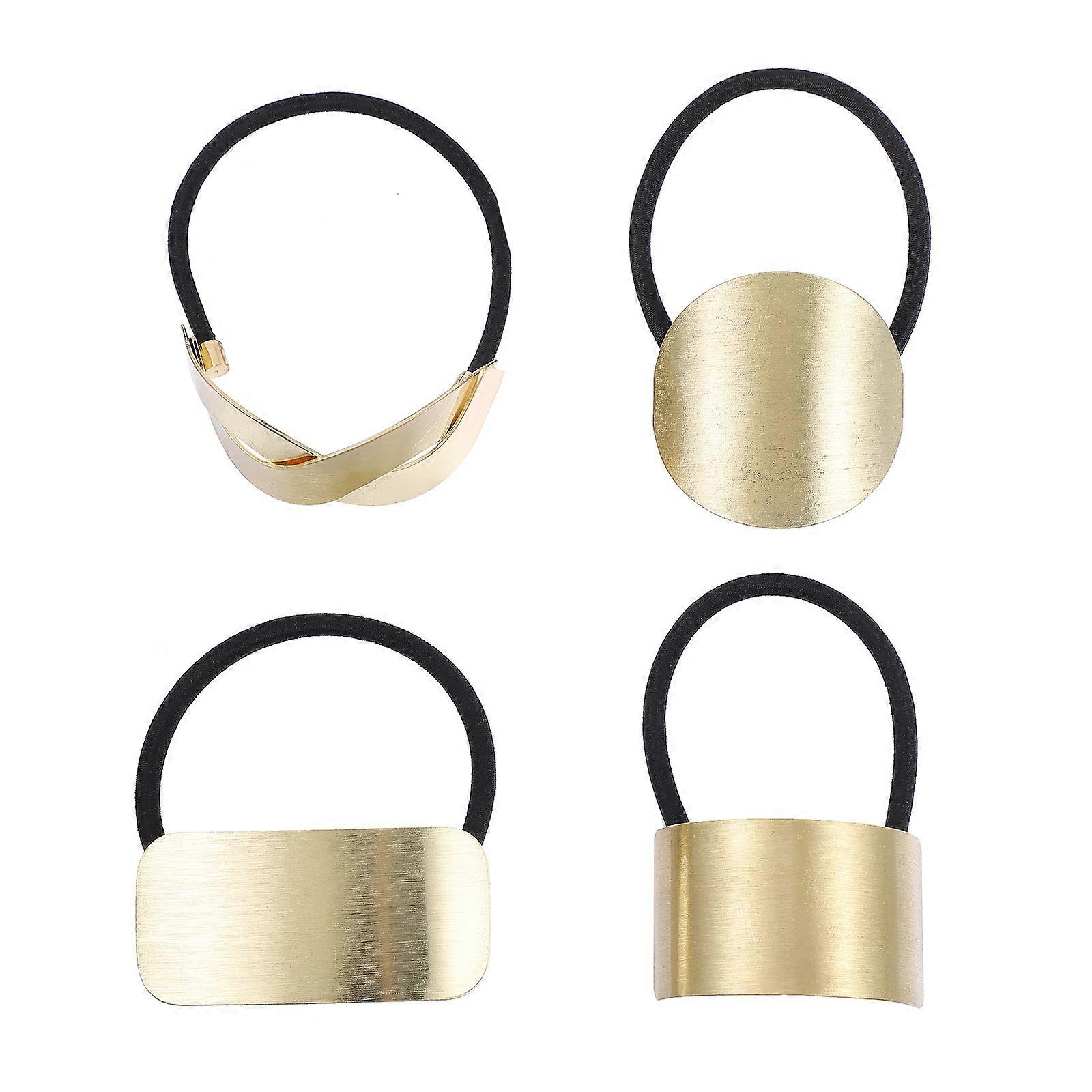 Here's a polished and professional product description based on your input:
**4pcs Metal Hair Rings with Elastic Ponytail Hair Ties for Women –