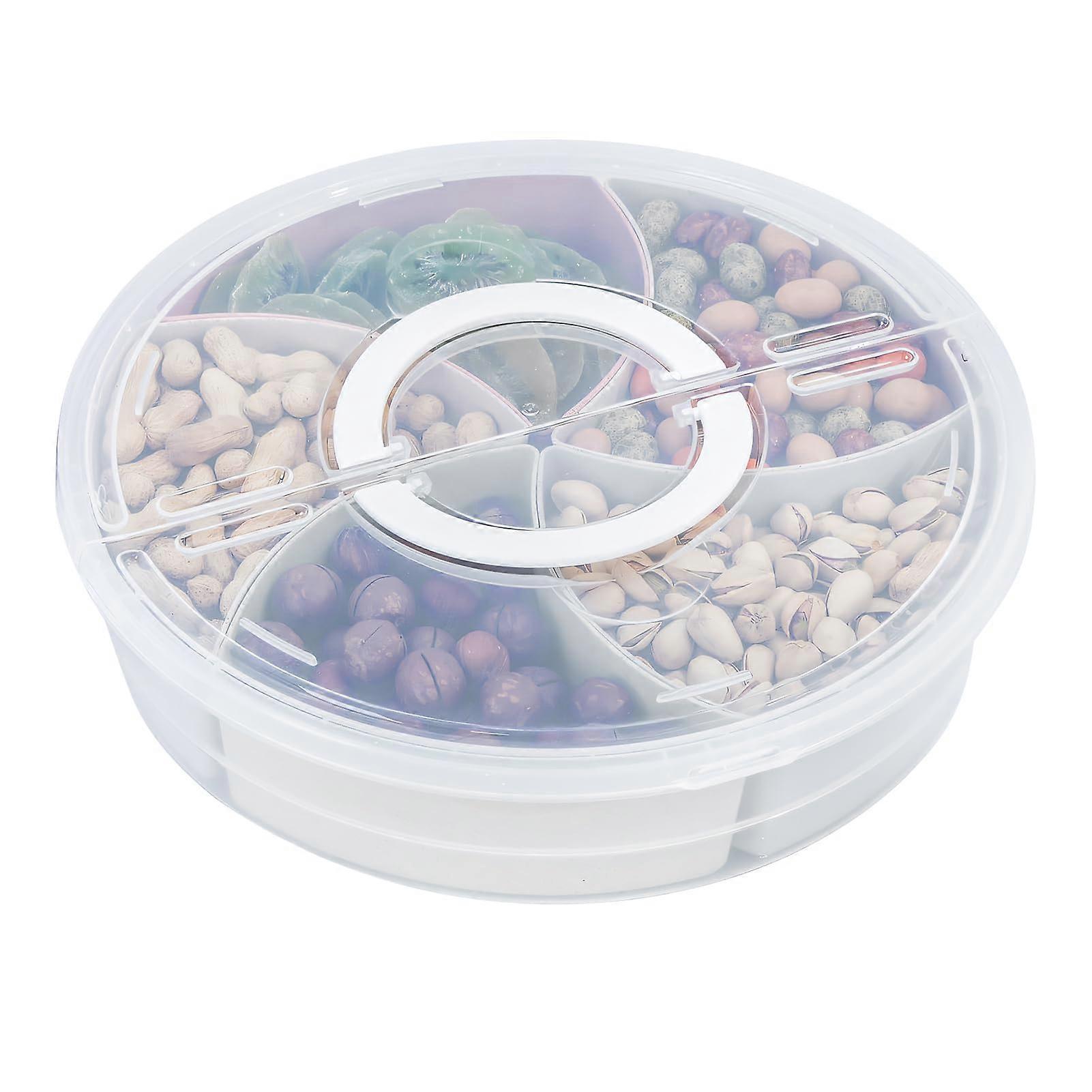 Snack Plate with 5 Compartments, Reusable Plastic Snack Box with Transparent Lid for Nuts, Desserts, and Fruits