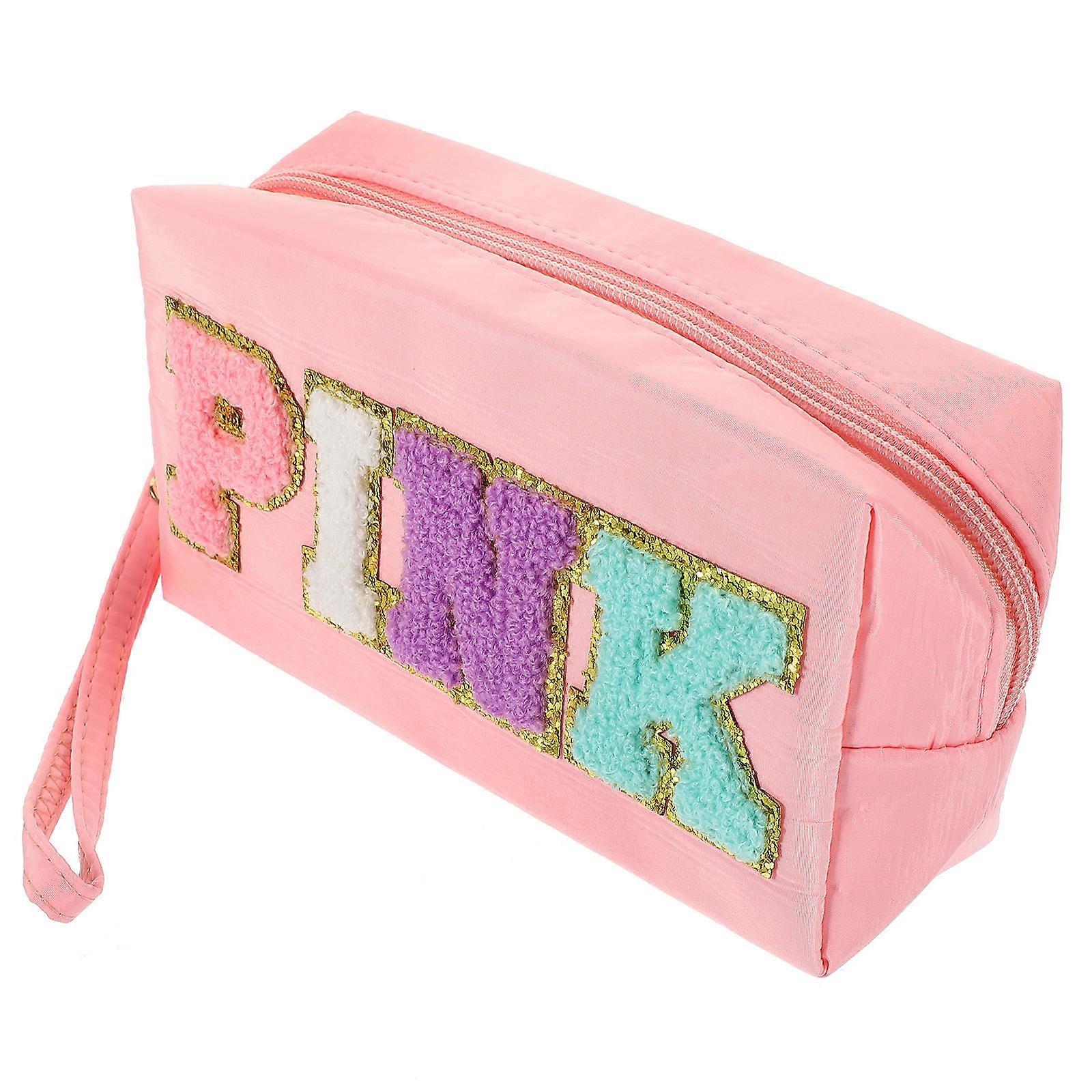 マルチコンパートメントトイレタリー化粧品バッグジッパー化粧バッグ女性旅行ピンク18x7x9cm収納1セット