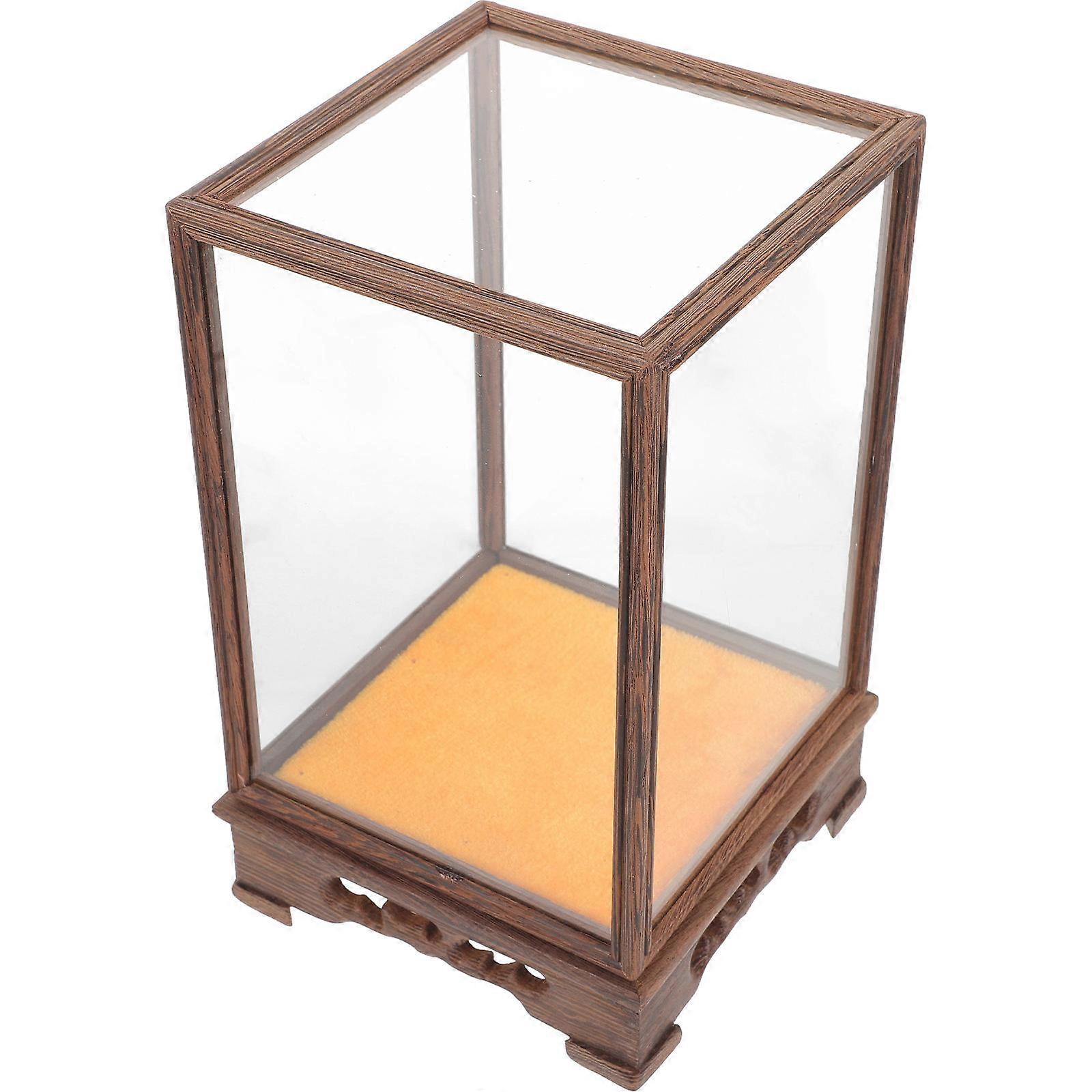 Figurine Storage Case Wooden Display Box Showcase Collections Dust-Proof Coffee Color 20.5X12X12cm Simple Design 1Pack