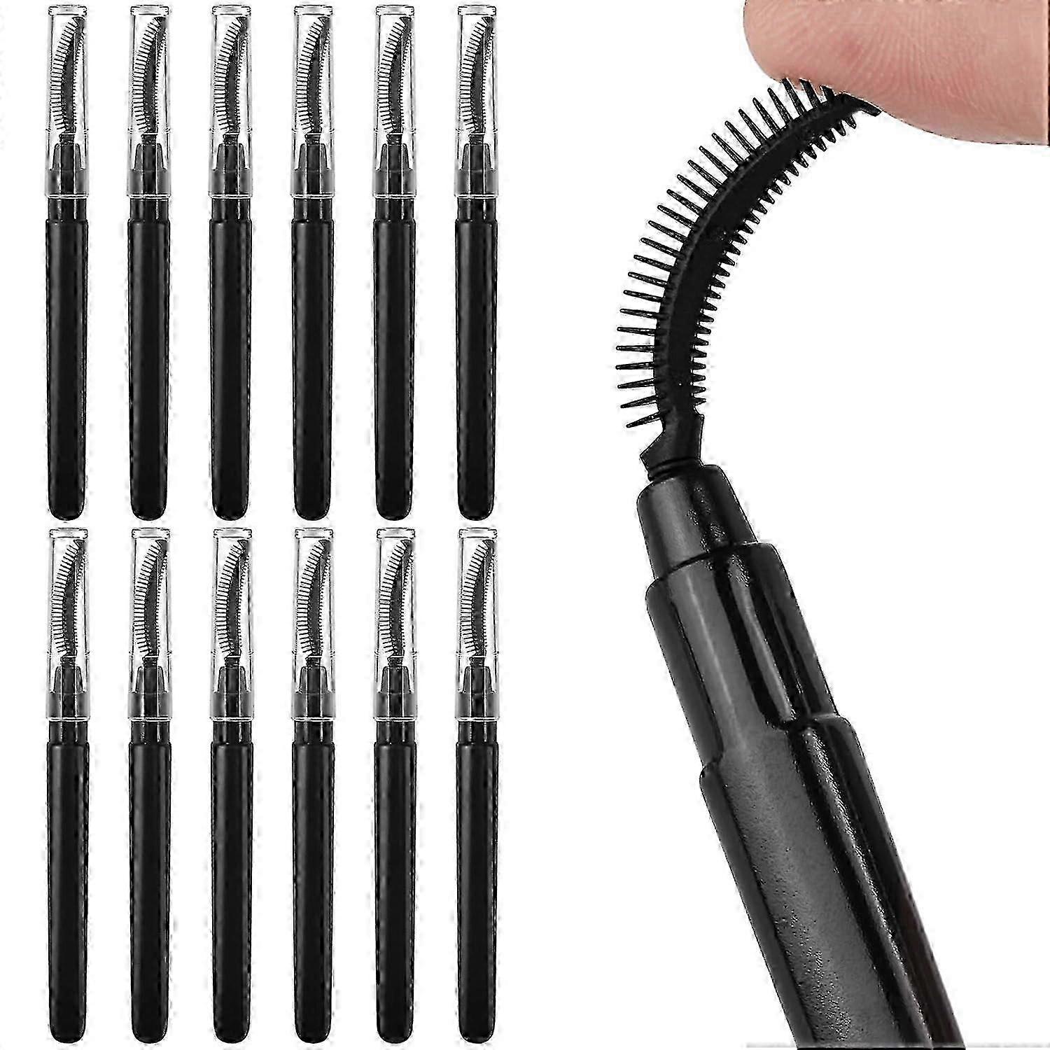 12 Pcs Reusable Silicone Mascara Wands with Lids, Black Eyelash & Eyebrow Brushes