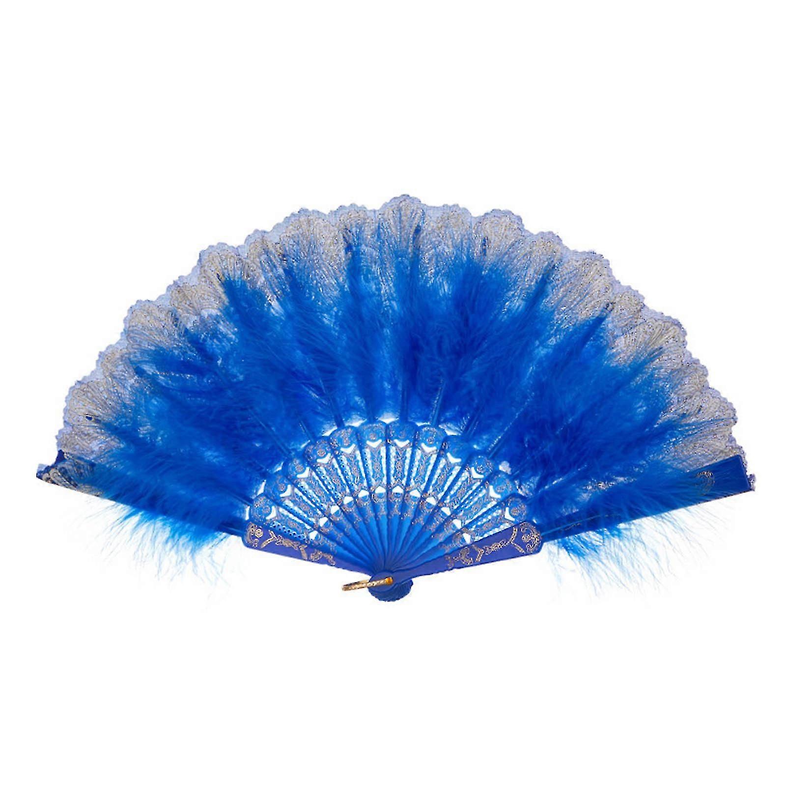 Feather Folding Fan Chinese Pattern Craft Fan Dance Hand Fan Diy Craft Gift Wedding