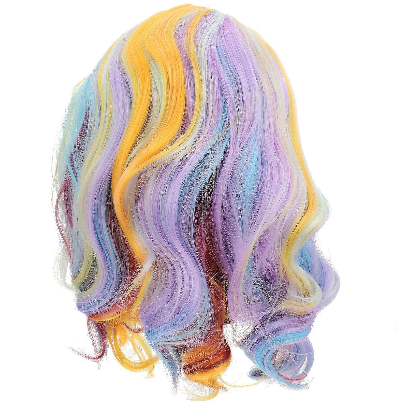 Party Wigs Rainbow Color Wig Wavy Style For Cosplay Costume Party 1Pcs