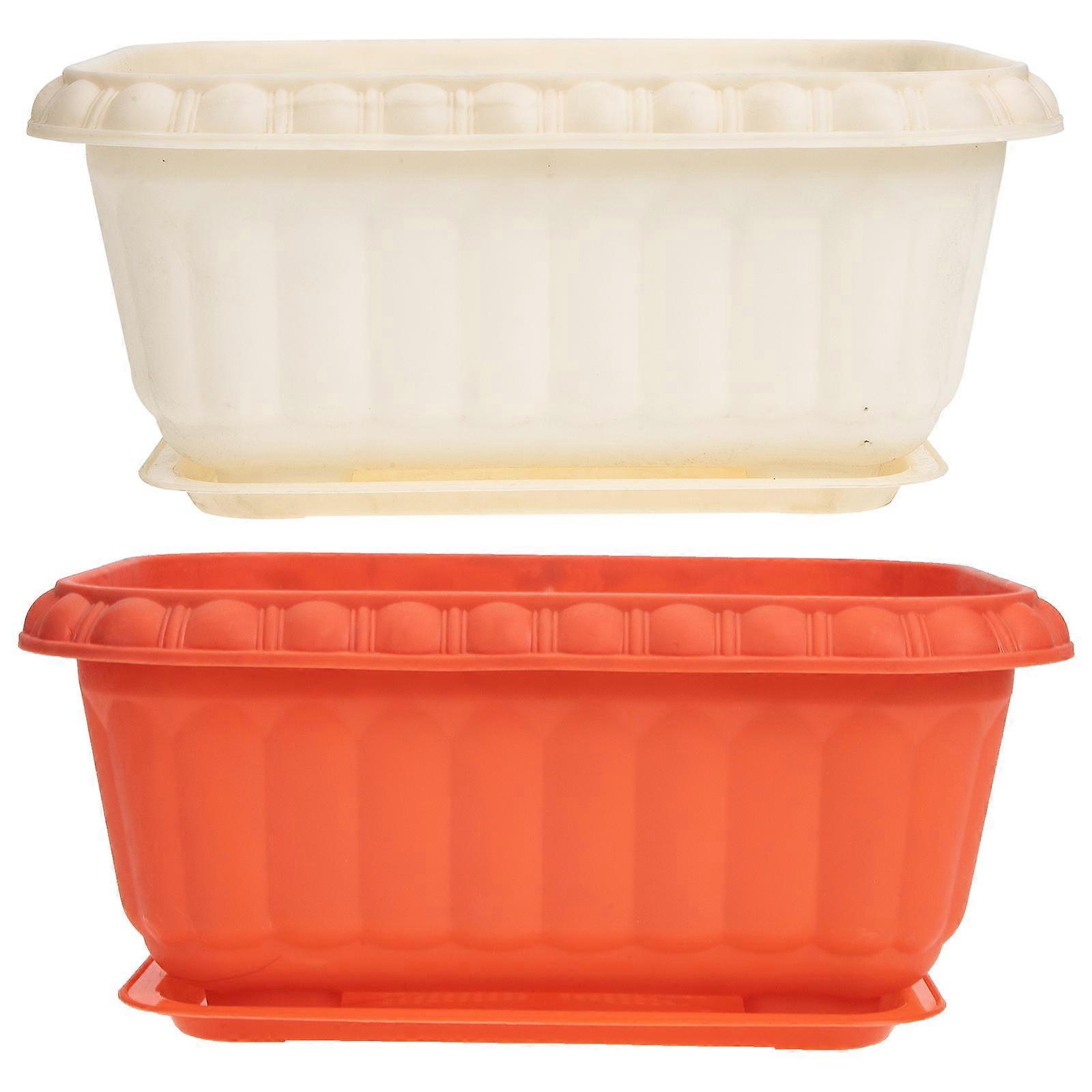 Garden Box Large Nursery Pots Square Shape Home Decor Ideal For Homeowners Gardening Pots PP Material Roman Style 2 Sets