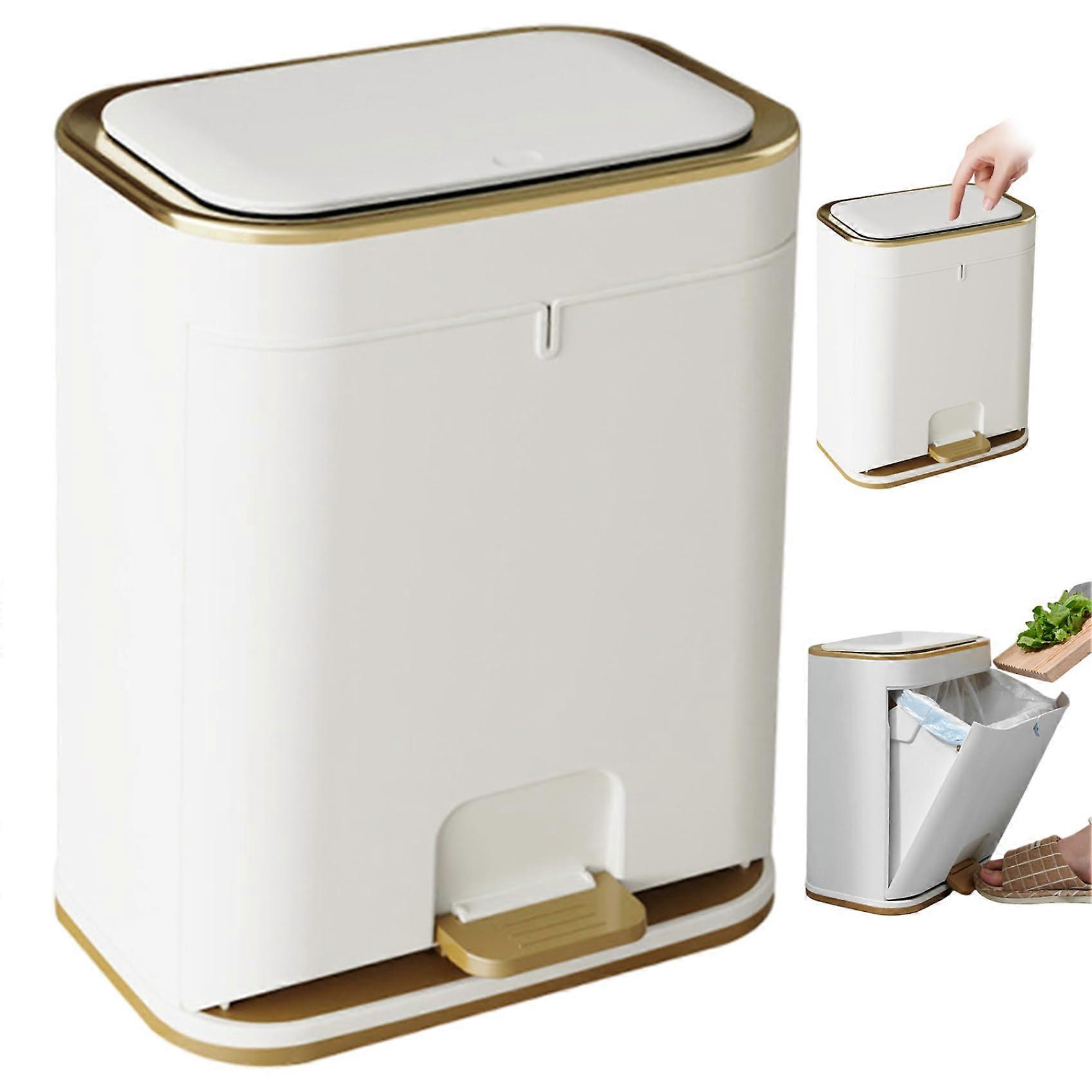 Trash Can 12L Slim PP With Dual Top Front Open Lid Bag Fixer Hole Waterproof Gold Dust Container Kitchen Bath 11x9x14 Cm
