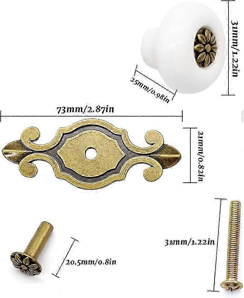 Classic Brass Vintage Ceramic Door Knobs - 4 pcs for Cabinet Drawer Wardrobe