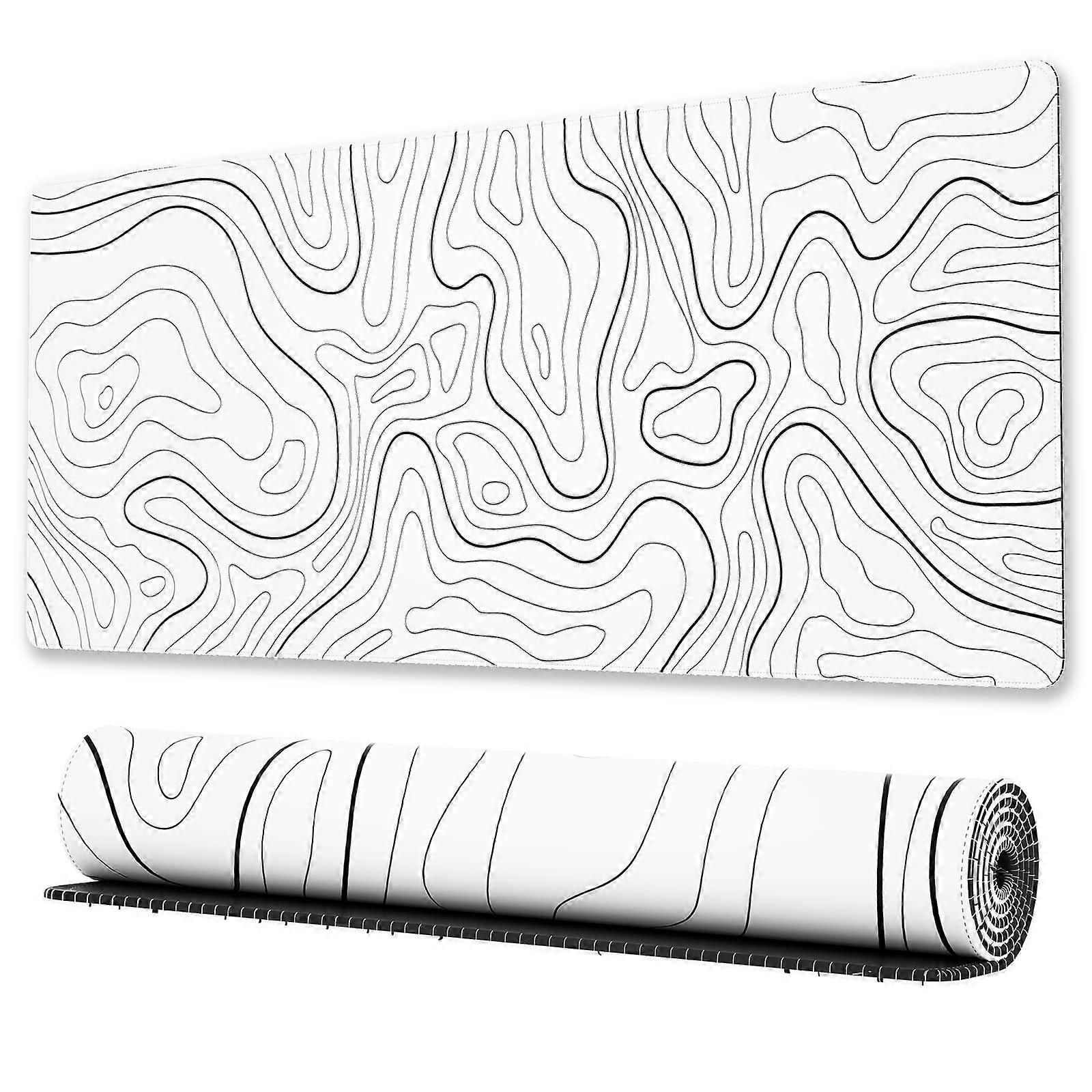 Large Gaming Mouse Pad with Stitched Edges, Minimalist Topographic Map Desk Mat, Extended XL Mousepad