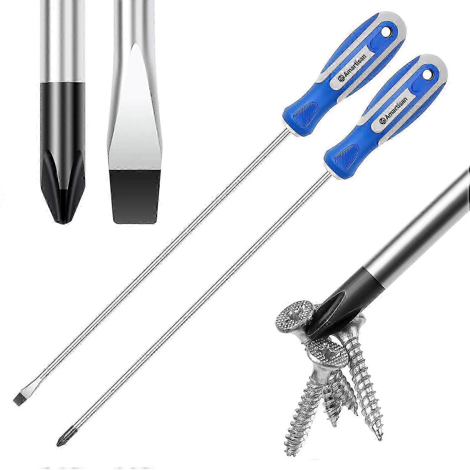 12-Inch Magnetic Screwdriver Set with Long Blade Design, Compatible with Multiple Brands, Includes Phillips & Slotted Bits