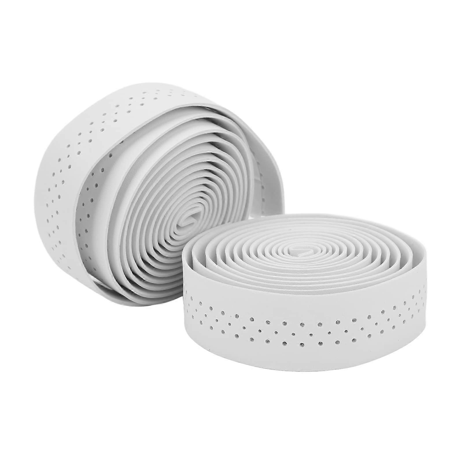 Bicycle Handlebar Tape, ShockAbsorbing  Leather Soft Bicycle Handlebar Tape with Handlebar Blocks for Riding Equipment (White)