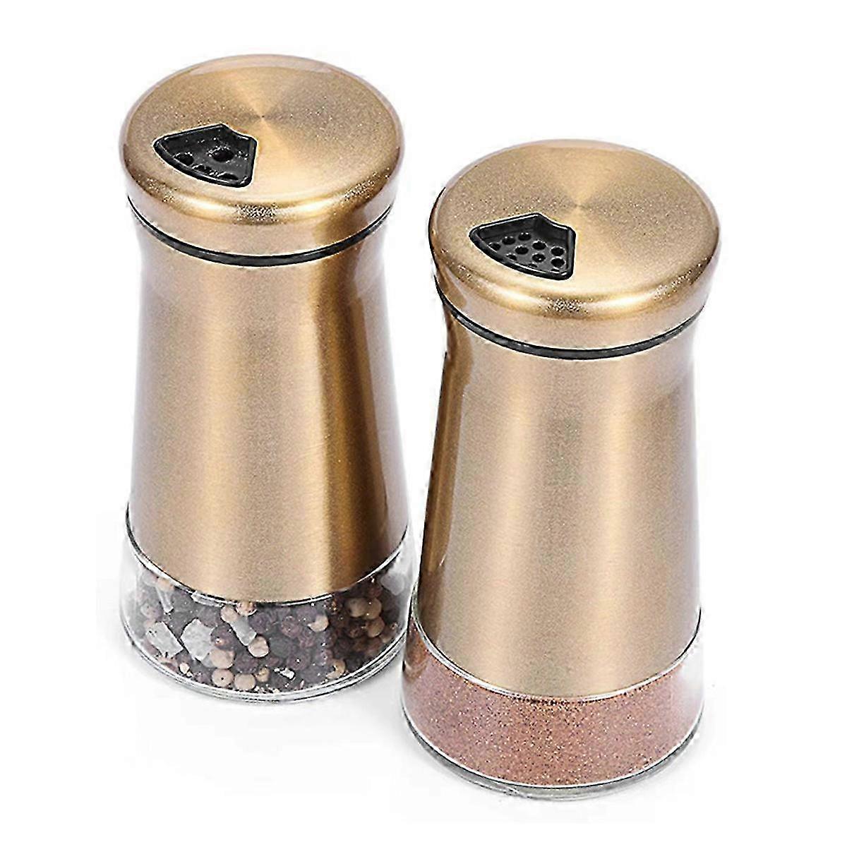 Saliere e pepiere in rame e acciaio inox con barattolo a fondo trasparente, foro di versamento regolabile, a prova di umidità