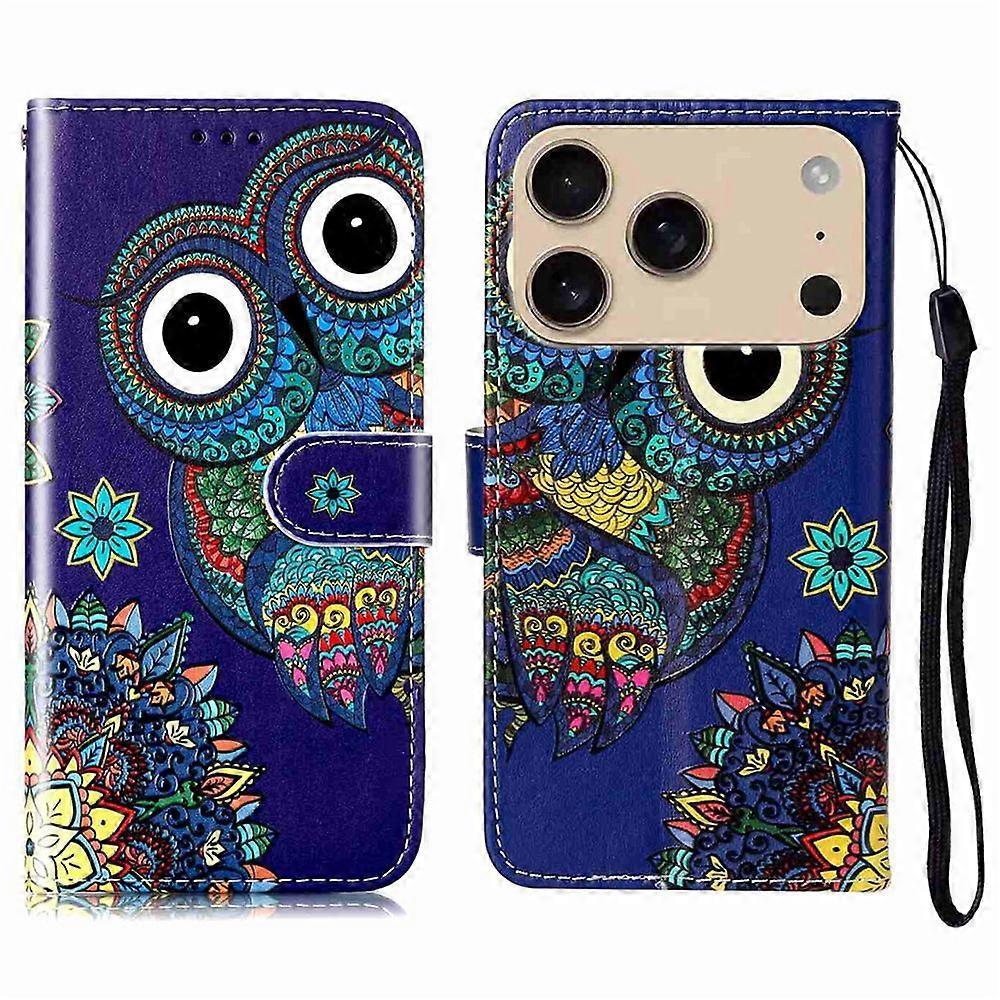 Compatible For iPhone 17 Pro Max Case Pattern Leather Wallet Phone Cover with Strap
