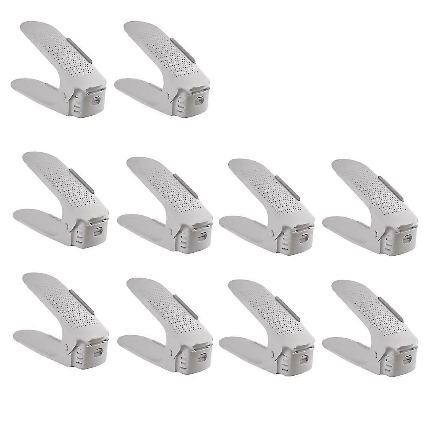 For 10pcs Double Layer Space Saving Shoe Rack Storage Holder,grey