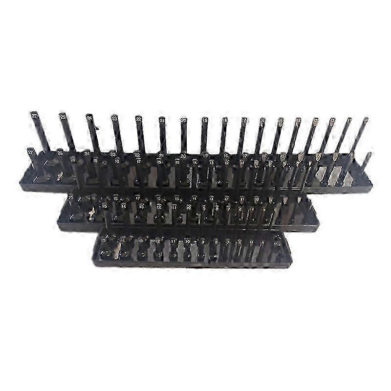 3Pc Socket Organizer Tray Set Black Metric Socket Trays 1/4Inch 3/8Inch & 1/2Inch Drive Deep and Shadow Socket Holders js