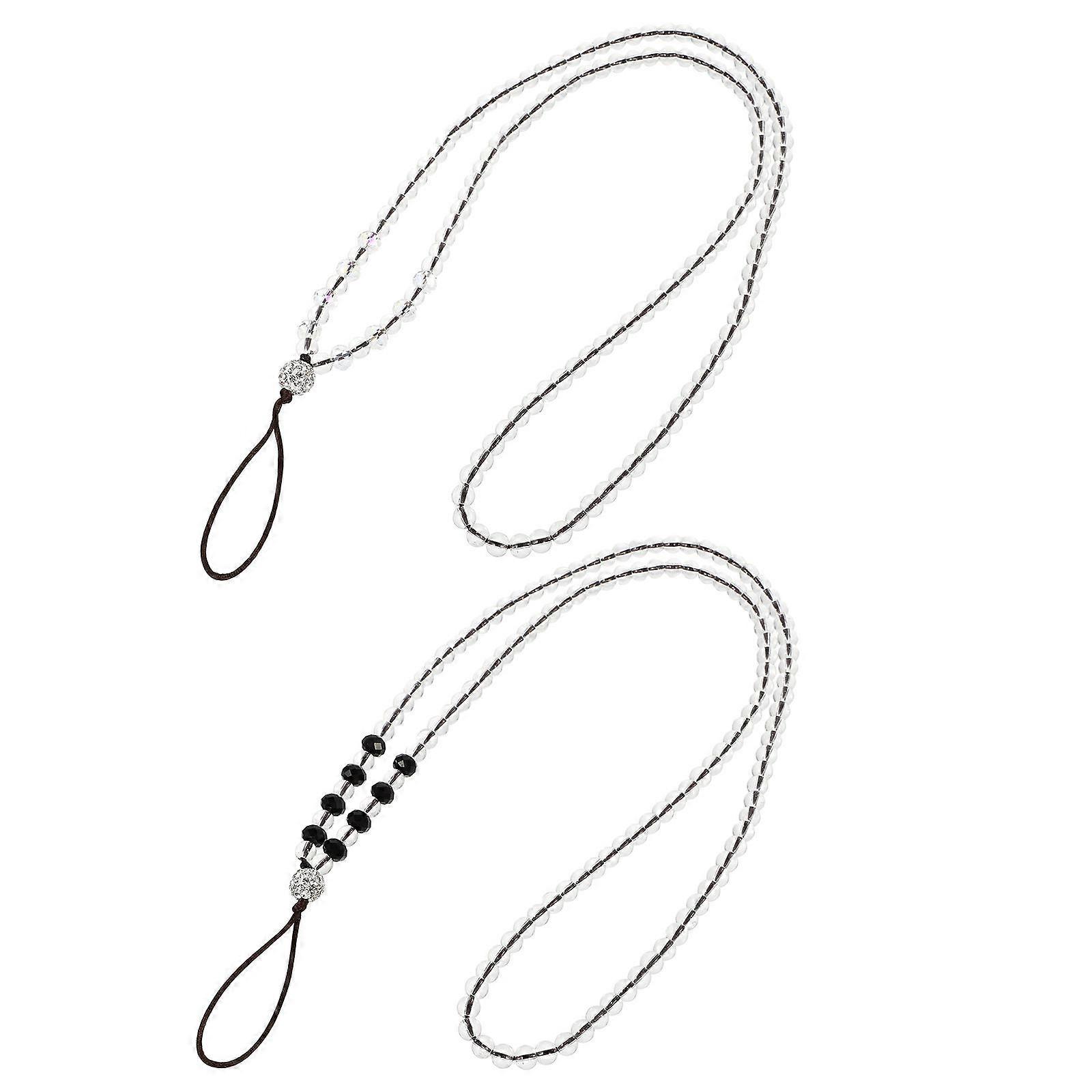 Beaded Phone Strap Phone Lanyards General Users Anti Drop Neck Wearing 44 5x0 5cm Glass Metal Beads Rope 2Pack
