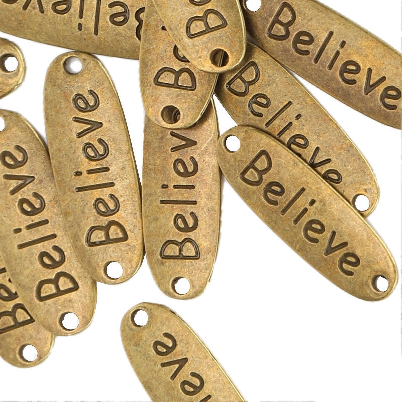 20Pcs Alloy Pendant Bronze Retro Dual Hole Letter Pattern Decorative Tag Jewelry Supplies