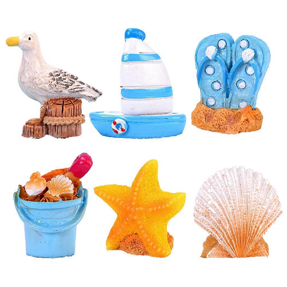 Ocean Ornaments Resin Nautical Figurines Mediterranean Style Crafts Home Decoration Assorted Color Miniature Seashell Shape 6Pcs