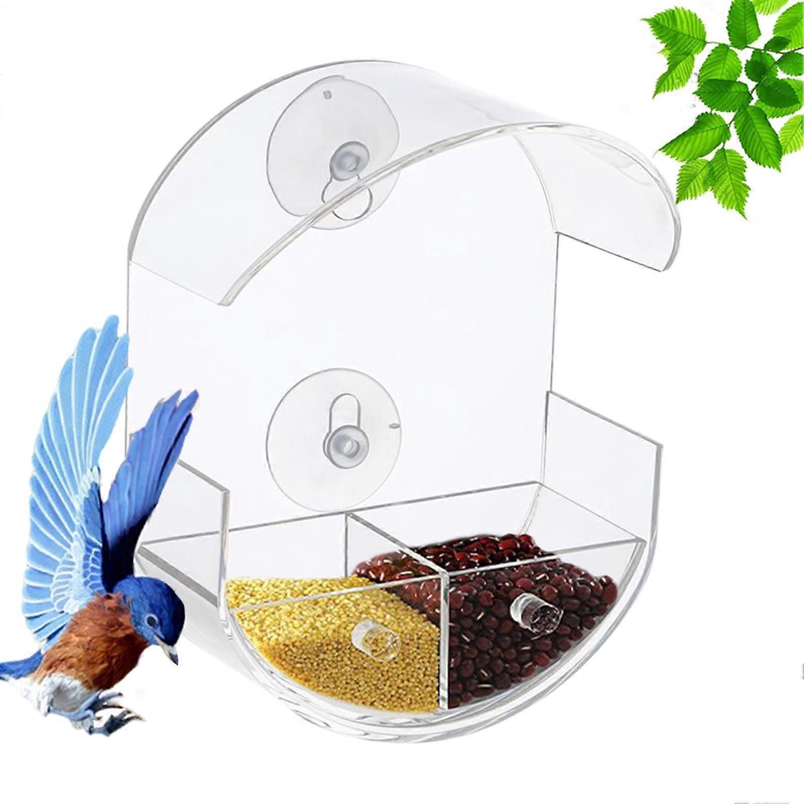 Fenstervogelfutterhäuschen - Clear Acrylic Suction Cup Bird Feeder with Removable Seed Tray for Balcony, Garden, and Indoor Observation