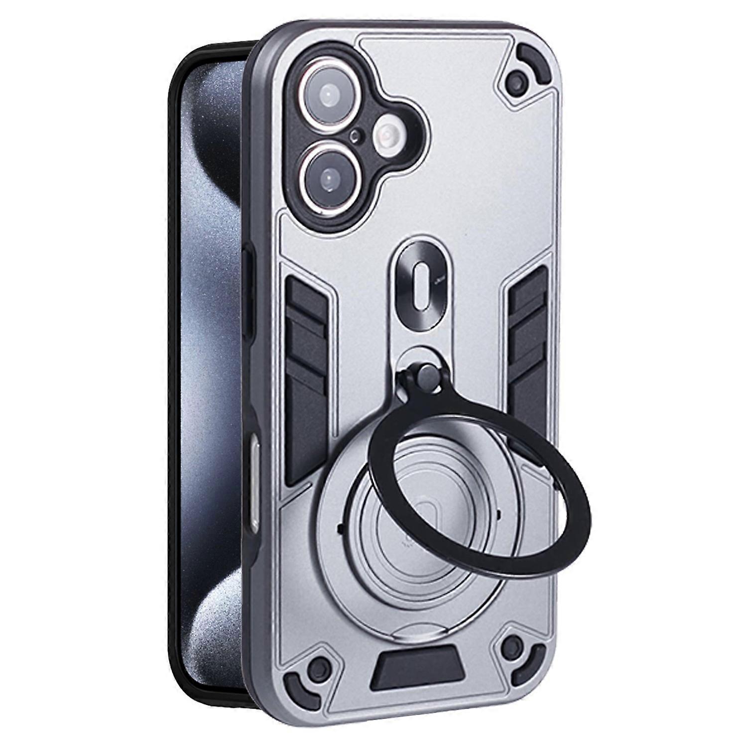 For iPhone 16 Plus Case Rotatable Kickstand PC TPU Drop Protection Phone Cover