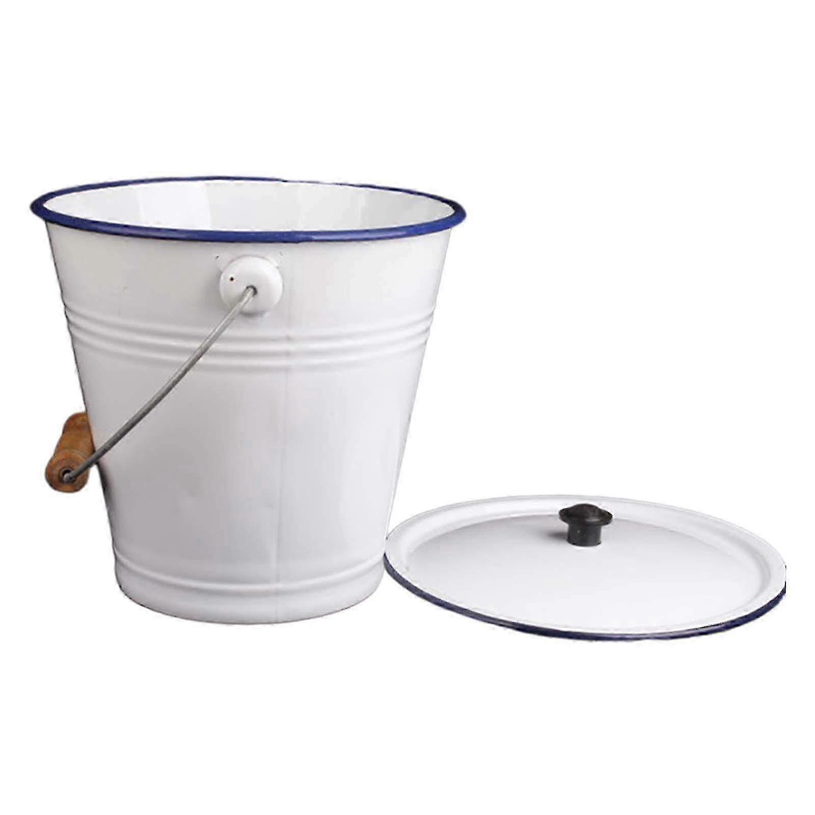 Enamel Bucket with Lid for Kitchen, Organizing, Chilling & Party Favors - Durable Country Style Utility Pail