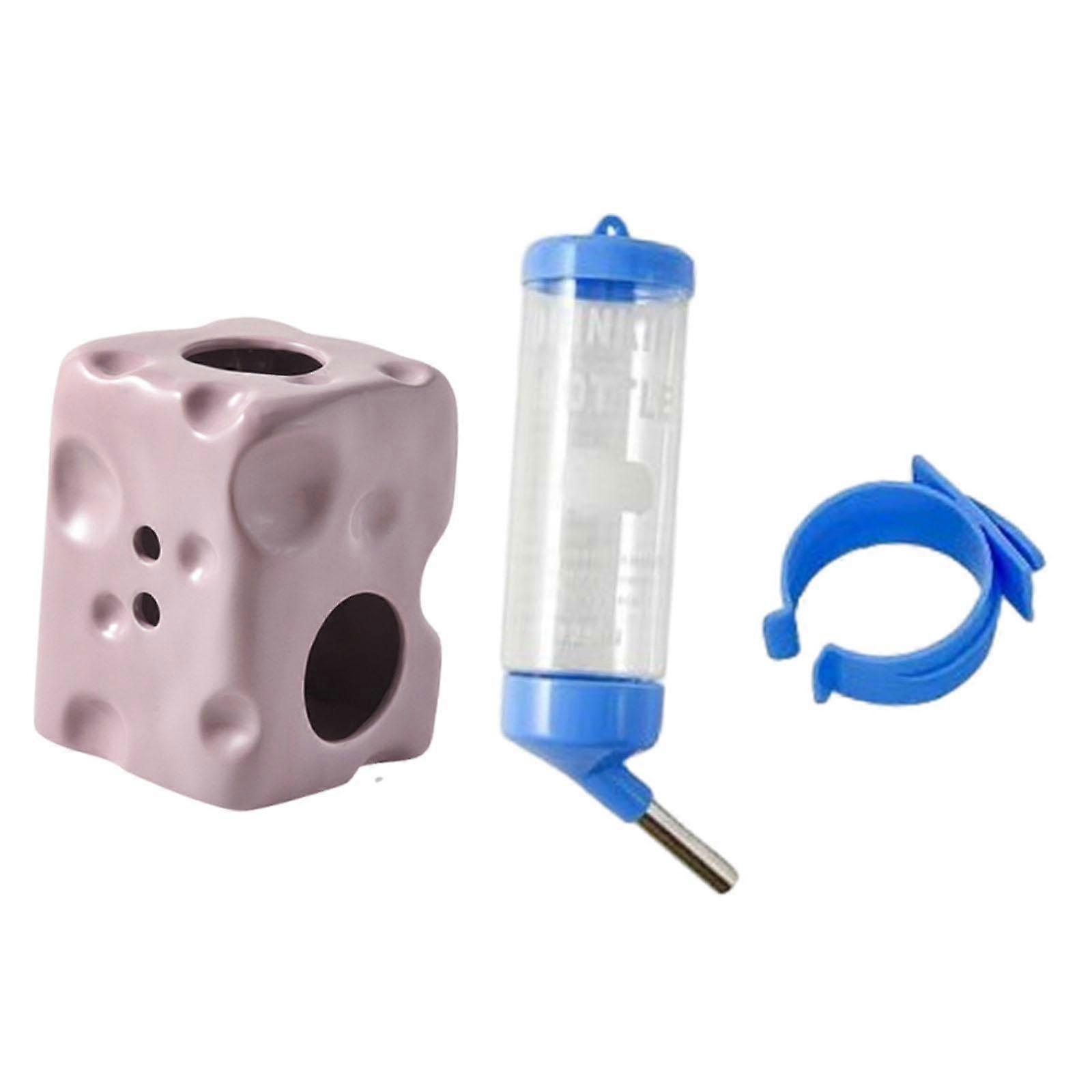 Hamster water dispenser in cheese shape with stand, 125ml bottle, versatile use, smooth surface for DIY hamster cage, purple.