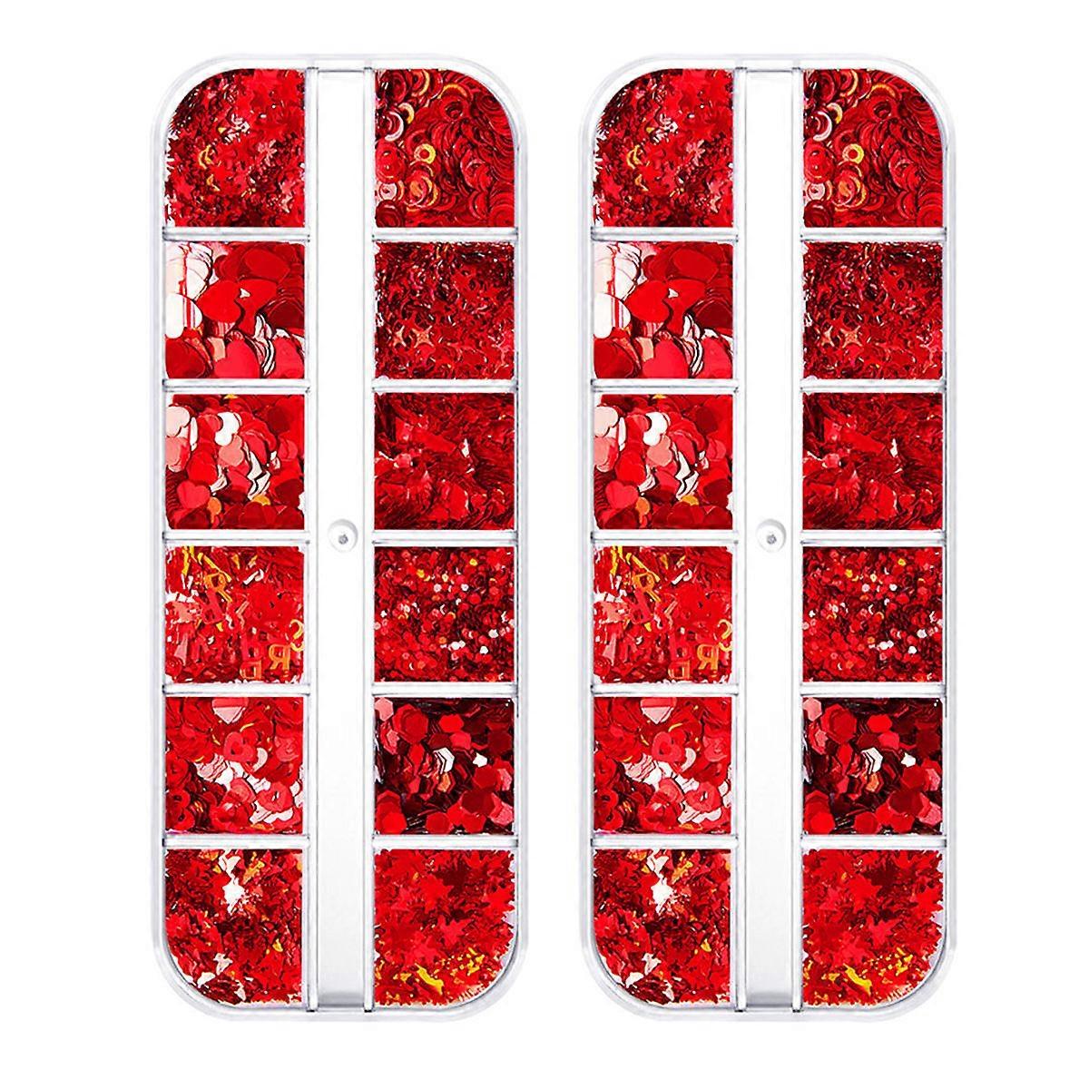 赤いネイルスパンコールバレンタインデーデコレーションハートシェイプ女性13X5X1CMお祝いネイルアート2個