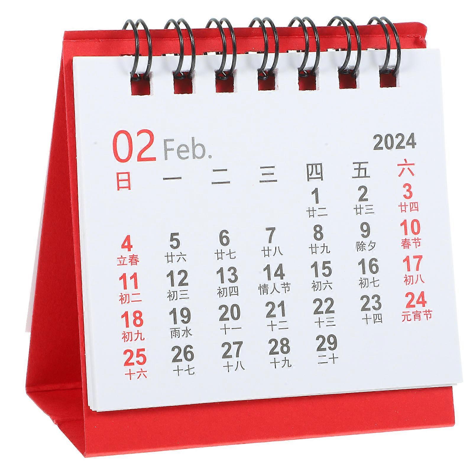 Red Standing Desk Calendar 2024 for Decor Small Size Paper Office Accessory Delicate Workmanship